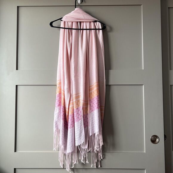 Pastel Pink Scarf Womens Large Lightweight Shawl Fringe Color Block Wrap 80in - Picture 2 of 8